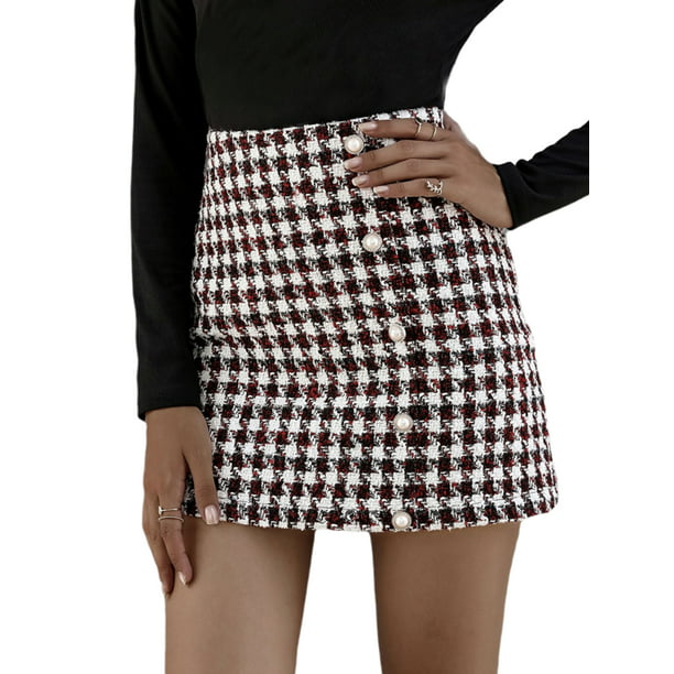Womens Ladies Checks Bodycon Skirt Stretch Short Pencil Mini Skirt UK 6 to 20 p1